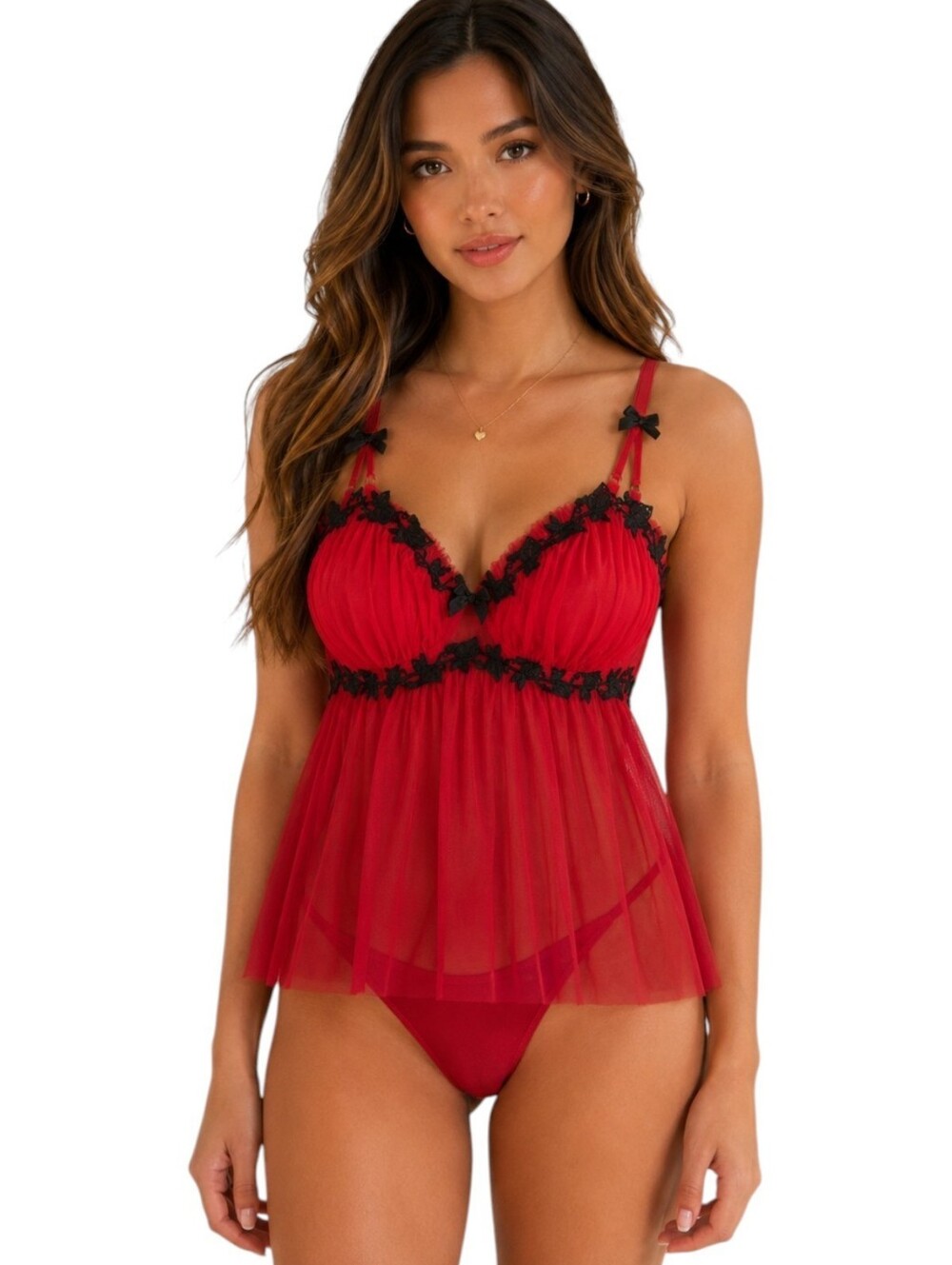 Vintage La Senza Red Sheer Tulle Babydoll Lingerie Red Women's Large
